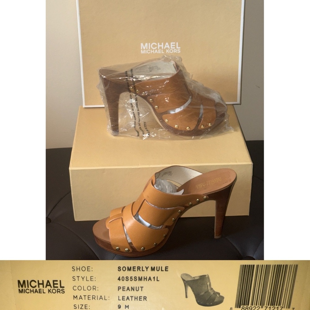 Michael Kors Tan Leather Studded Mules